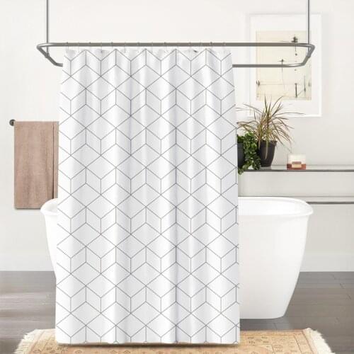 Rectangular Lattice Cube Printing Waterproof Shower Curtain Curtains for Hotel Bathroom Curtains Free Shower Curtain Hooks