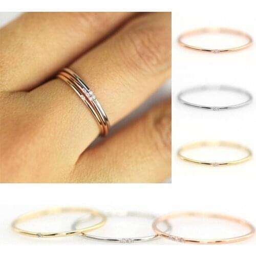 Female Thin Rings One Two Three Zircon Stone Simple Wedding Engagement Finger Rings Women Silver Gold Color Jewelry Accessories