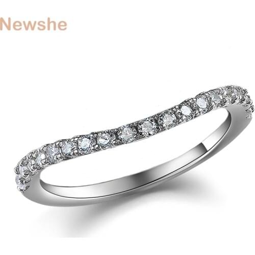 Newshe 925 Sterling Silver Stackable Wedding Ring Engagement Band For Women Curve Wave Design AAA Zircon Jewelry