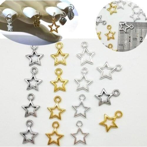 10mm*1.6mm Geometry/Hollow Star Dangle Nail Charms Jewelly 100pcs/Bag Gold/Sliver/Bronze/KC Manicure Accessories