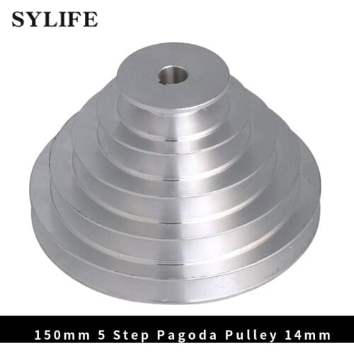 14mm Bore 54mm-150mm Outter Dia Aluminum 5 Slot A Type V-Shaped Pagoda Pulley 5 Step Pulley Belt 12.7mm Belt Width