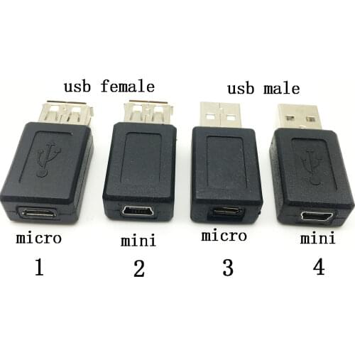 2PCS USB 2.0 Type A Female to Mini 5Pin B Female Converter Micro USB to USB Male Connector Charger Transfer Data Sync Charging