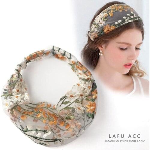 Ruoshui Summer Woman Elegant Lace Hairband Floral Headband Turban Women Headwear Hair Accessories Girls Bezel Fashion Bandana