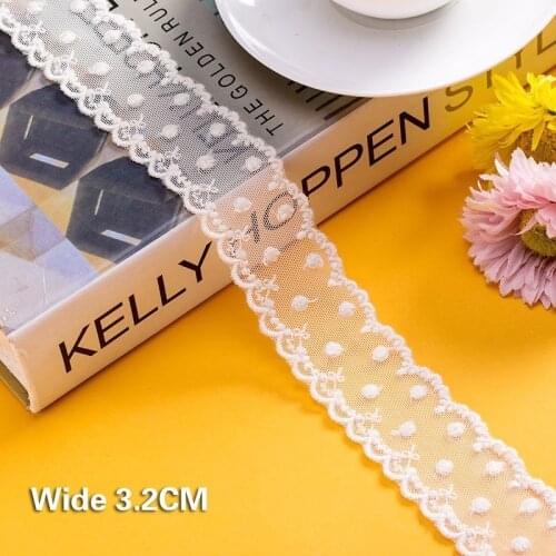 3.2CM Wide White Polka Dot Mesh Soft Tulle Lace Fabric Embossed Lace Embroidered Woven Collar Sewing Decoration DIY Crafts