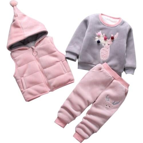 3pcs/set winter Children Clothing Sets cotton deer Christmas Snowsuit Thicken Warm Sweatshirt Suit for girls boy Kids Clothes