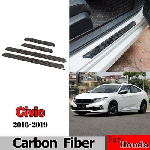 For Honda Civic (FC/FK) 2016-19 Real Carbon Fiber 3D Sticker Door Sill Protector Plate Cover Trim Interior Car Accessories