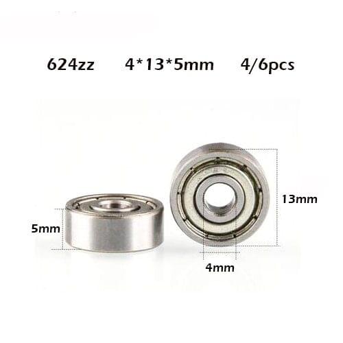 4/6PCS/LOT 624 624Z 624ZZ Ball Bearing 4*13*5 mm Chrome Steel Bearing Deep Groove Steel Sealed Ball Bearings