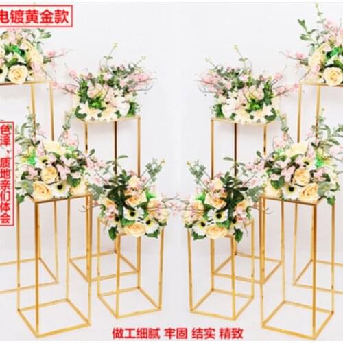 4pcs/set wedding Road Leads Pillar Gold Iron geometric placed props flower vase T station supplies rectangle wedding plinth
