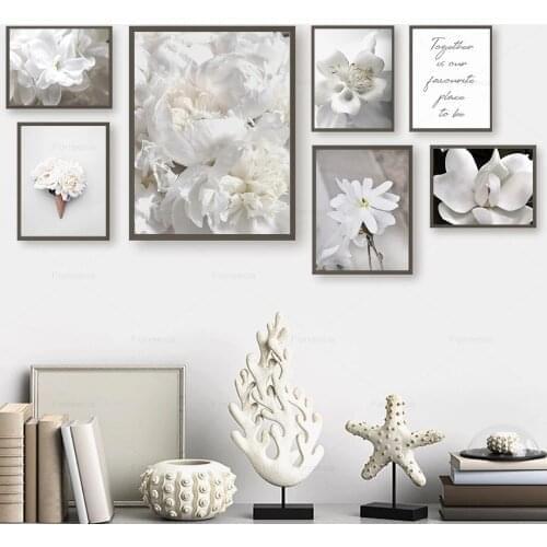 White Fresh Flower Rose Peony Lily Wall Art Canvas Painting Nordic Posters and Prints Plants Wall Pictures for Living Room Decor