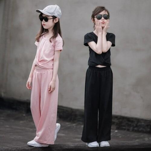 Kids Girls Summer Clothing Set Fashion Teen Girls Cotton Shirt and Wide Leg Pants Set Casual Baby Girls Two Piece Set, #8671