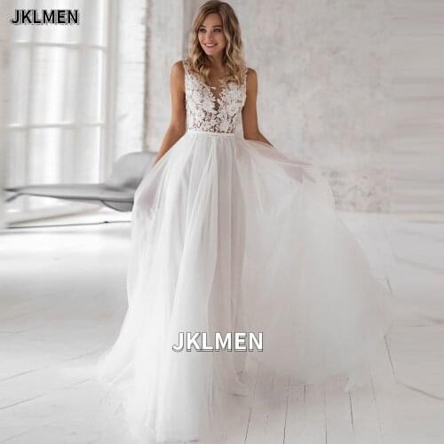 Elegant Bohemian Wedding Dresses 2021 Lace Appliques Zipper Bridal Dress Long Tulle Plus Size Wedding Gown Vestidos De Noiva