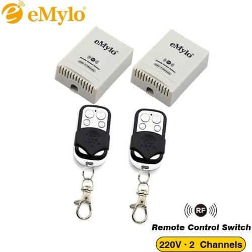 EMylo Smart Switch Wireless Remote Control Light Lamp Led Switch RF AC 220V 1000W Black Transmitter 2X 2 Channels Relays 433Mhz