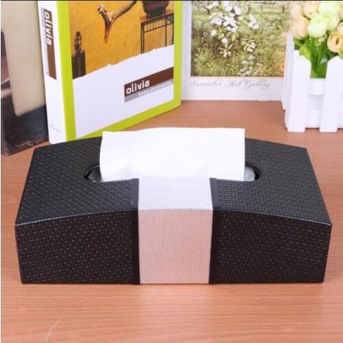 European luxurious high quality PU leather tissue box black+white tissue paper case pumping napkin holder napkins box PZJH006
