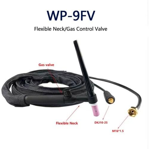 WP9FV TIG Torch 4m 13ft Gas Tungsten Arc Welding Torch Argon Air Cooled Flexible Neck Gas Valve TIG Welding Torch