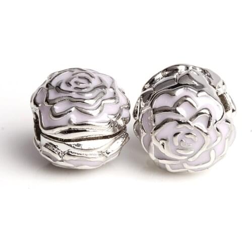 Hot Sale 1pc Silver Color Beads Flower Glaze Stopper safety Bead For Original Pandora Charm Bracelets & Bangles Jewelry