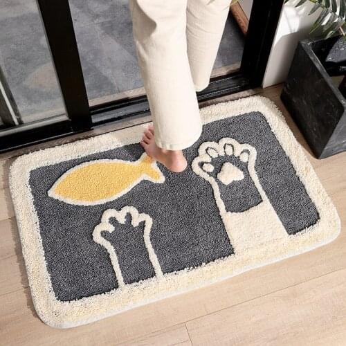 Honlaker Microfiber Cartoon Absorbent Bath Mat Flocking Pattern Decoration Bathroom Rug Entrance Door Anti-slip Door Mat