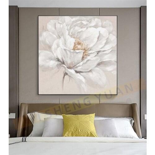 White Flowers Handmade Oil Paintings Modern Wall Art Pictures 1 Pieces Abstract Oil Painting On Canvas For Home Decor Bedroom