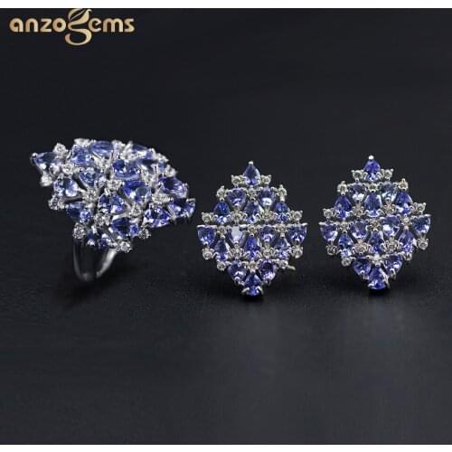 Anzogems 7.5ct natural Tanzanite jewelry sets 925 sterling silver earrings ring gemstone luxury jewelry for womens gift 2020
