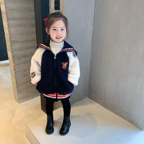 2-8 Years Toddler Girls Jackets Winter New Kids Girls Fashion Lapel Furry Baseball Coats Korean Thick Warm Jackets for Children