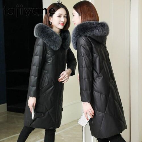 Jacket Sheepskin Real Women White Duck Down Coat Woman Natural Fox Fur Collar Hooded Parkas Long Coats Casacos TN1333