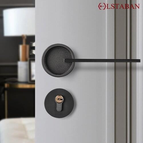 LSTABAN Zinc Alloy Black Door Locks Bedroom Nordic Style Interior Door Handle Lock Security Mute Door Lock Household Hardware