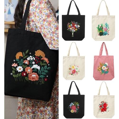 Flower Pattern Embroidery Kit Canvas Carrying Bag Cross Stitch Cloth Threads Tools Sewing Needlepoint Hoops Backpack Crafts Kits