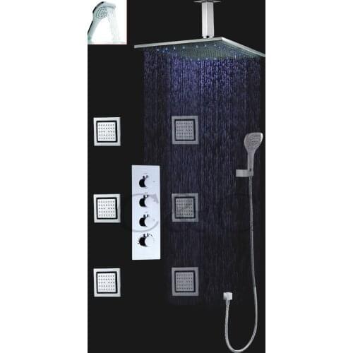 6 Pcs Body Massage Spray Jets 16 Inch 3 Colors LED Temperature Sensitive Rainfall Shower Head Bathroom Shower Faucet Set