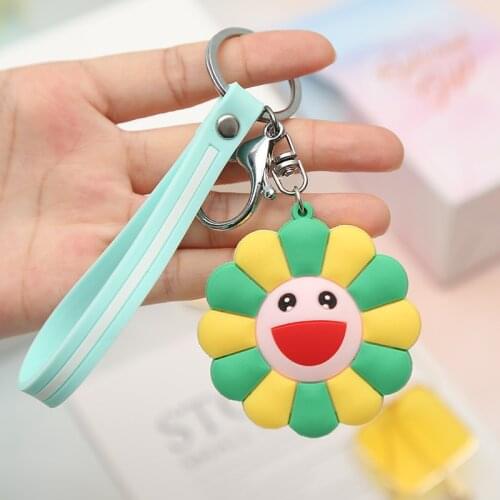 New PVC Soft Three-dimensional Smiley Sun Flower Keychain Pendant Couple Keychain