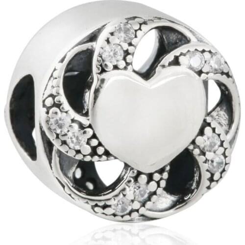 Autumn Collection 100% 925 Sterling Silver Ribbon Heart, Clear CZ charm beads Fit Original Brand Charms Bracelet