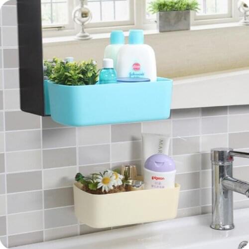 Double Suction Cup Plastic Storage Rack Bathroom Wall Shelf Kitchen Organizer Sponge Holder