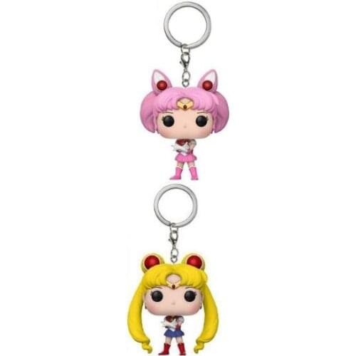 POP Japan Anime Sailor Moon & Sailor Chibi Moon Pocket Keychain Action Figure Collectible Toy for Children with Retail Box