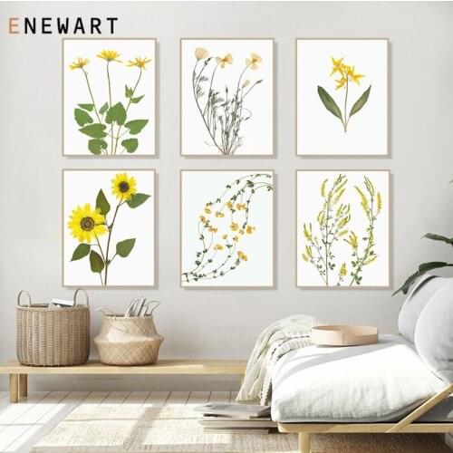 Scandinavian Flower Canvas Art Poster Yellow Floral Print Painting Nordic Sunflower Wall Picture Modern Living Room Decor