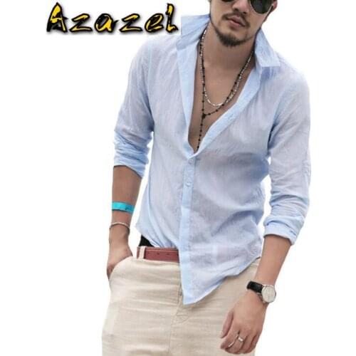 Permeability Plus Size Shirts Cotton Linen Men Shirt Long Sleeve Summer New Hawaiian Shirts Sexy Slim Fit Mens Clothes M-XXL