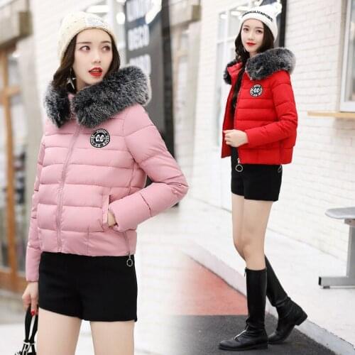 2019 Direct Selling Polyester Zipper Slim Full Epaulet Flocking Cotton Dress Female Hat Hooded Bread Winter New Coat