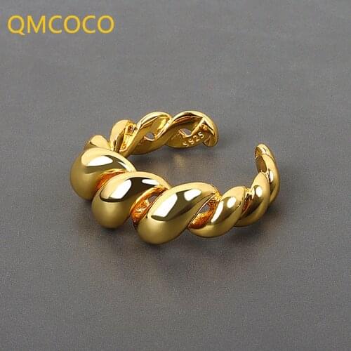 QMCOCO 925 Silver Twill French Croissant Ring 2021 New Niche Design Geometric Rings For Women Accessories Garniture
