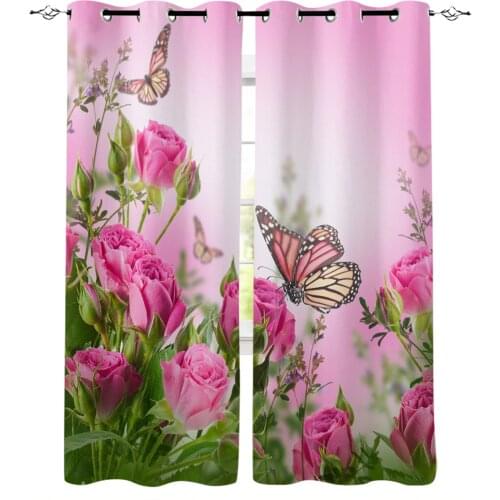 Pink Flower Butterfly Romance Windows Curtains For Living Room Bedroom Decorative Kitchen Curtains Drapes Treatments