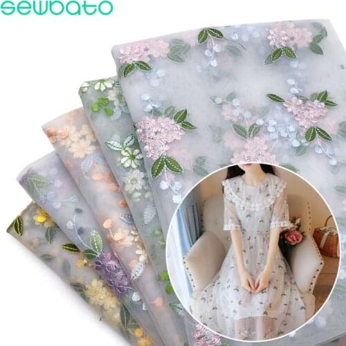 SEWBATO Wedding Tulle Floral Lace Fabric For Dress Diy Lace Curtain Windows Cloth Apparel Sewing Patchwork Diy Tissus Tecido