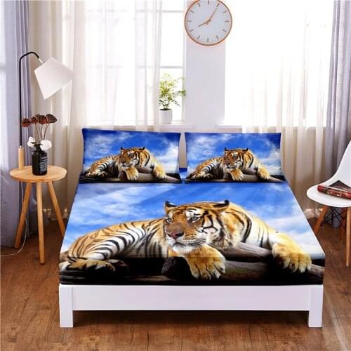 Ferocious Tiger Digital Printed 3pc Polyester Fitted Sheet Mattress Cover Four Corners with Elastic Band Bed Sheet Pillowcases