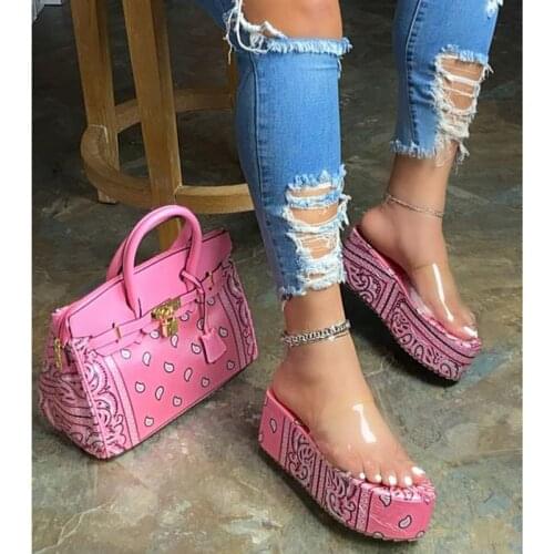 Comfort Women Shoes Bandana Style Platform Chunky Sandal PVC Transparent Clear Slippers Slip-on Beach Shoes Outdoor Slide Female