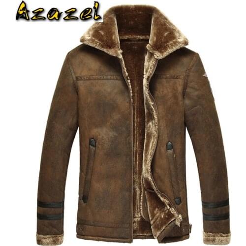 In Stock Thick Warm Winter Mens Faux Fur Leather Jacket Overcoats Plus Size England Style Vintage Mens Winter Coats C1224