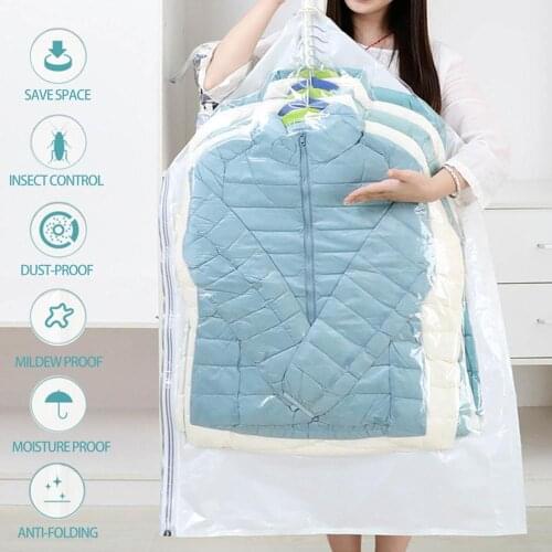 Hanging Ring Vacuum Bags For Clothes Space Saving Storage No Need Pump Compression Bags Clothes Organizer Vacuum Storage Bags