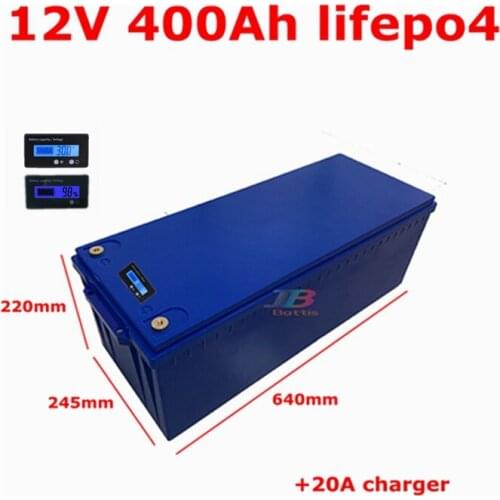 Waterproof 12.8V 12V 400AH Lifepo4 lithium battery for Golf Carts power supply EV Solar Storage inverter boat + 20A charger