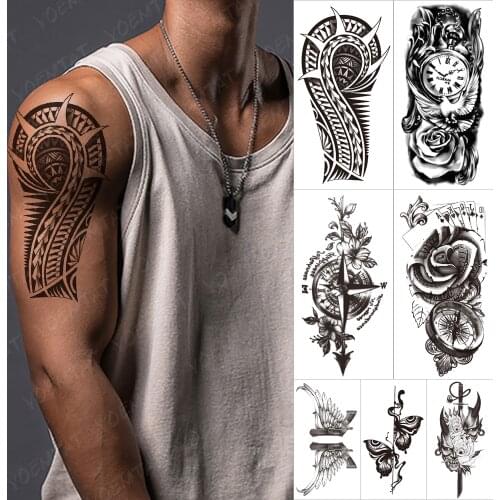 Waterproof Temporary Tattoo Sticker Samoa Maori Totem Tribe Tatto Arm Black Wing Prajna Body Art Arm Fake Sleeve Tatoo Women Men