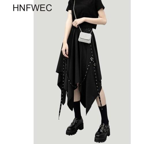 Summer New Pattern High Waist Elastic Black Asymmetrical Patchwork Loose Large Size Skrit Streetwear Women E172