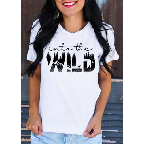 Into The Wild Forest Deer Moon T-shirt women 100% Cotton funny tumblr casual graphic Fashion quote hipster unisex tee top tshirt