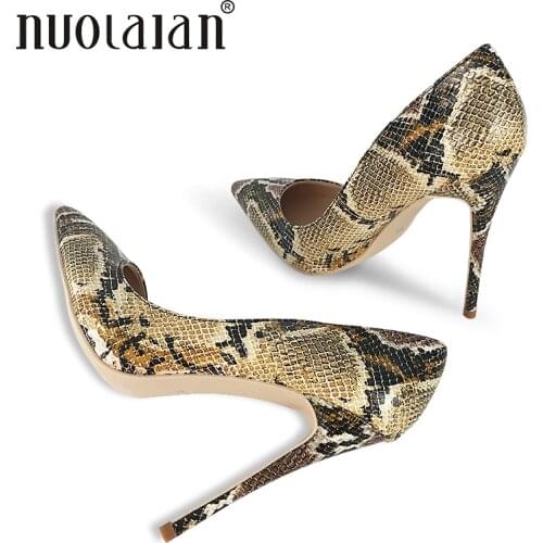 Brand Fashion Women Pumps Snake Printed Women Shoes Sexy 12CM High Heels 2018 Pointed Toe Party Women weeding shoes Woman