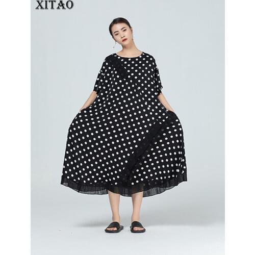 XITAO Large Size Irregular Splicing Dress Summer New Fashion Loose O-neck Collar Casual Trendy Temperament Women WMD1092