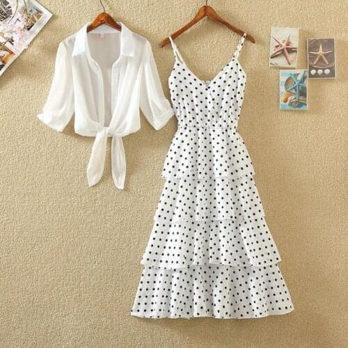 Womens Sexy Evening Party Beach Boho Dress Printed Skirt Polka Dot Chiffon Sling Casual Summer Dresses Ladies 2021 New Clothing