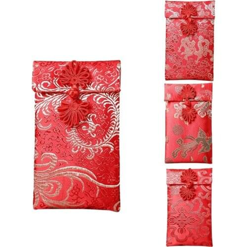 6Pcs Chinese Silk Red Envelopes,Lucky Money Pockets for New Year,Spring Festival,Birthday & Wedding