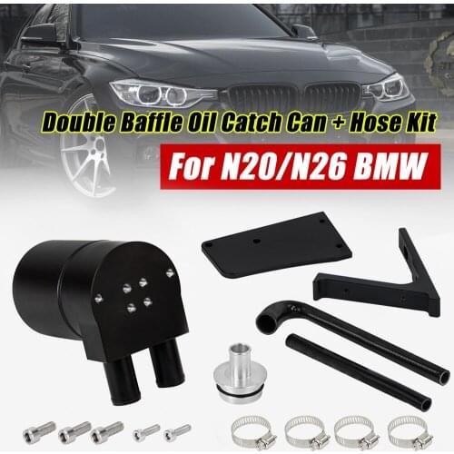 Free Shipping - Black Aluminum Alloy Reservior Oil Catch Can Tank with radiator hose for BMW N20/N26 VR-TK59